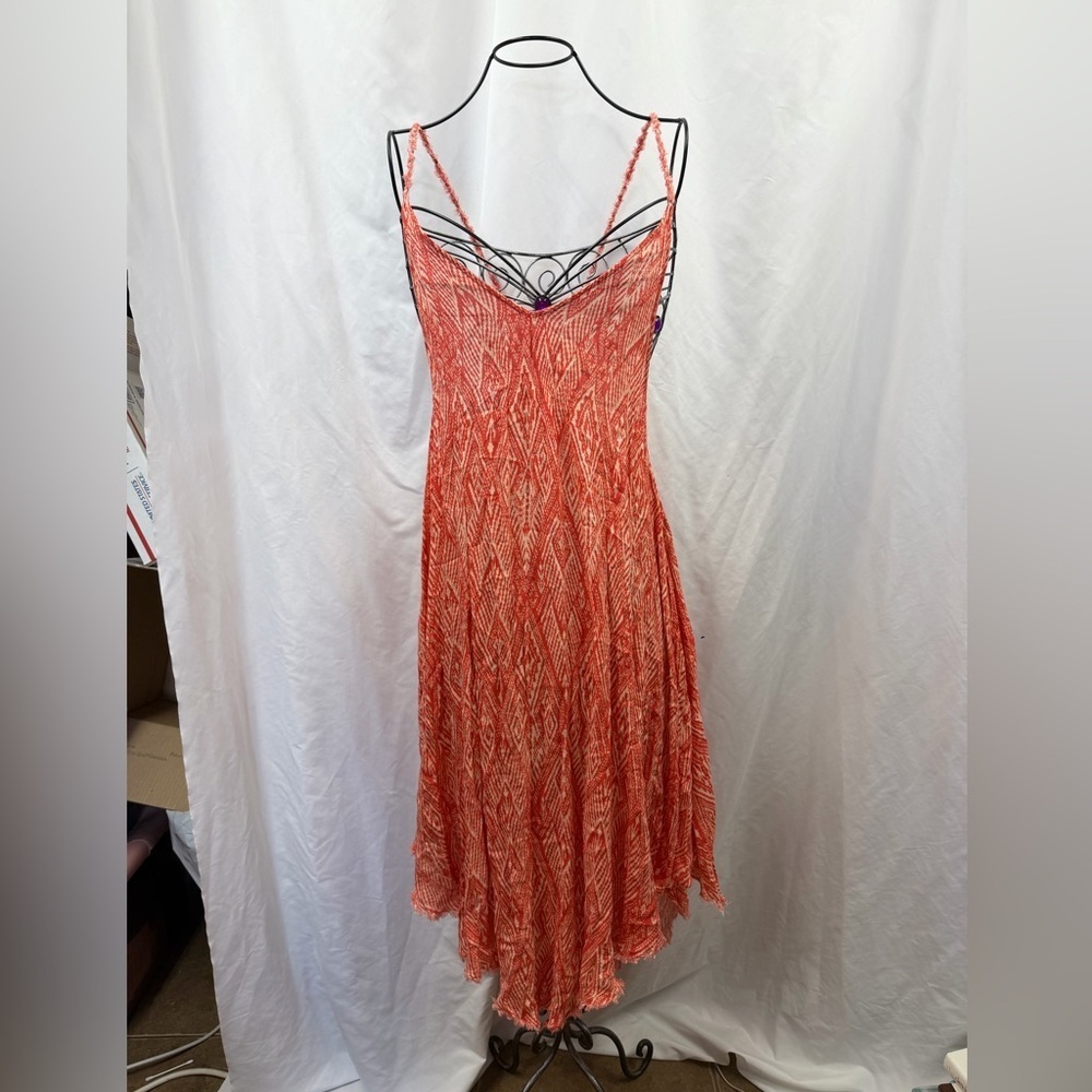 Free People Orange Printed Slip Midi Dress